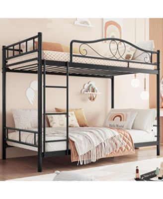 Metal Bunk Bed Twin Over Twin, Heavy Duty Bunkbeds Frame with Safety Guard Rails for Kids Boys GirlsSteel Bed for School, Bedroom Space-Saving