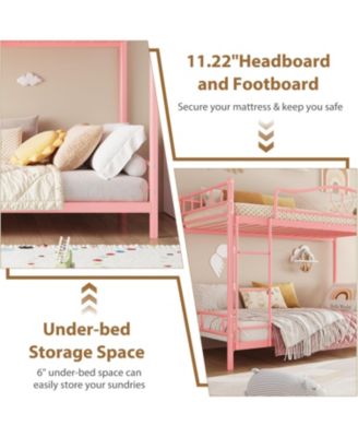 Metal Bunk Bed Twin Over Twin, Heavy Duty Bunkbeds Frame with Safety Guard Rails for Kids Boys GirlsSteel Bed for School, Bedroom Space-Saving,