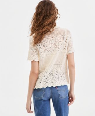 Women's Susanna Floral Crochet Collared Cotton Shirt