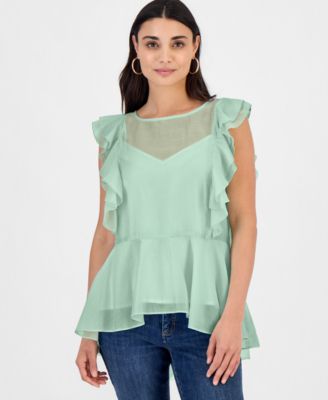 Petite Ruffle-Sleeve Peplum Blouse
