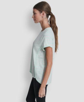 Women's Embroidered Crewneck Logo Roll-Sleeve Top