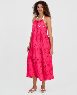 Women's Tiered Eyelet Maxi Dress Swim Cover-Up