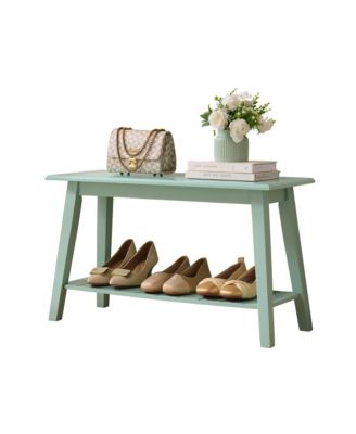 Wood Entryway Bench with Storage Shelf