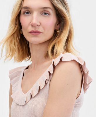 Women's Ruffle-Trim Metallic Sweater Tank