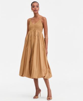 Women's Embroidered Bubble-Hem Midi Dress