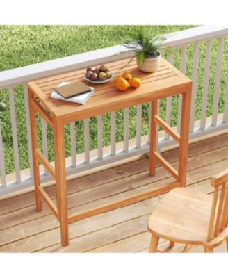 Balcony Patio Bar Table in Acacia Wood with Slatted Top