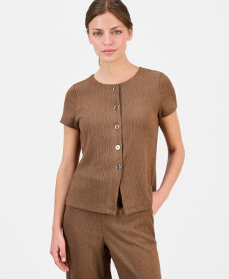 Petite Button-Front Blouse