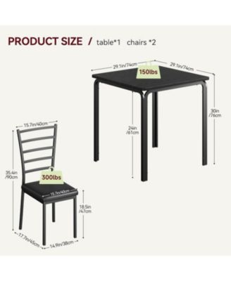  3 Piece Dining Table Set for 2 Metal Frame Wood Kitchen Table and 2 Chairs Small Dining Furniture Set for Small Space Apartment Dining Room