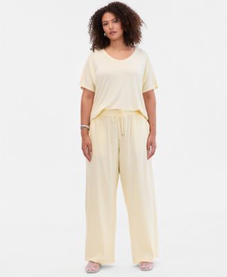 Plus Size Solid Drawstring Wide-Leg Pants