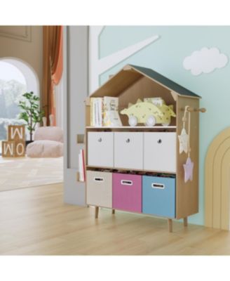 House-Shaped Children's Storage Rack / Toy Storage Organizer With Bookself for Kids' Rooms, Playrooms