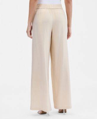 Women's Metallic Linen-Blend Wide-Leg Pants