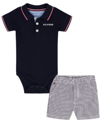Baby Boys' Striped Trim Pique bodysuit and Corded Striped Shorts
