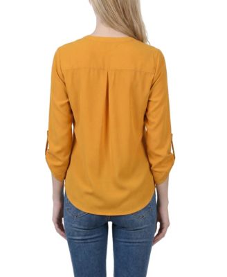 Women's 3/4 Roll Tab Sleeve Mandarin Collar Blouse