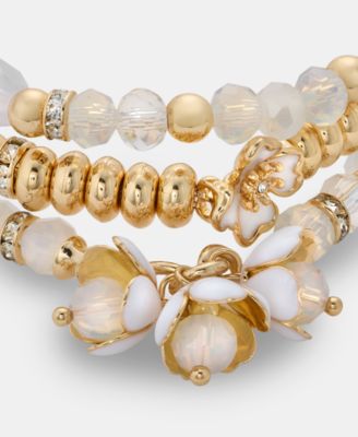 3-Pc. Set Flower Charm Beaded Stretch Bracelets