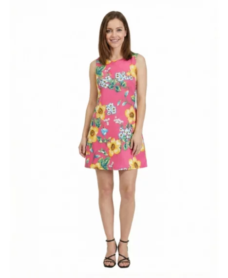 Petite Pink Floral Sleeveless A Line Dress - Print