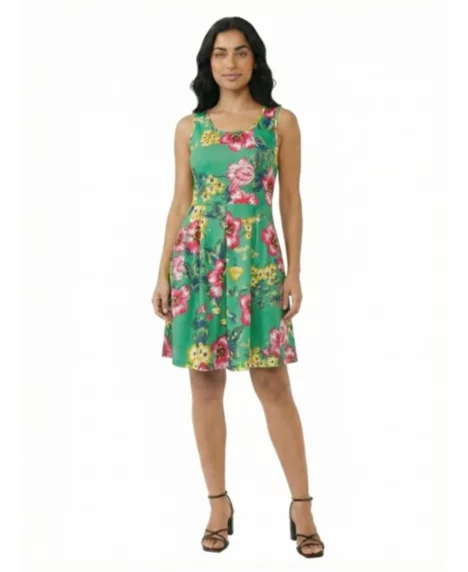 Petite Floral Pleated Pocket Fit & Flare Dress - Print