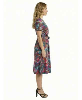 Petite Paisley Print Short-Sleeve Tie Waist Dress