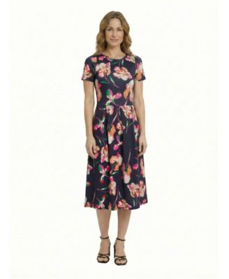 Petite Floral Print Short-Sleeve Midi Dress