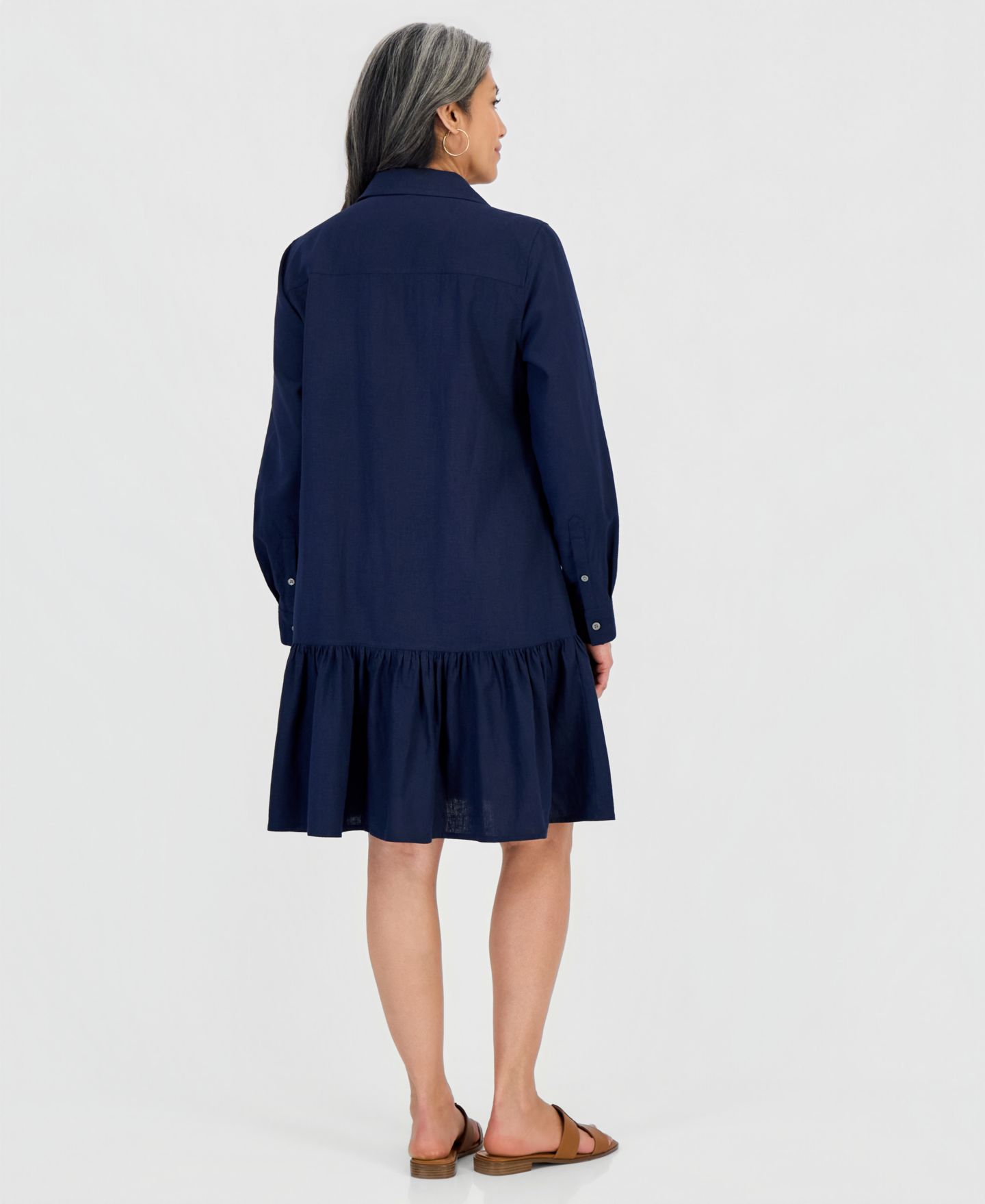 Женское платье Style & Co Petite Ruffled-Hem Shirtdress, цвет: Синий — фото 2