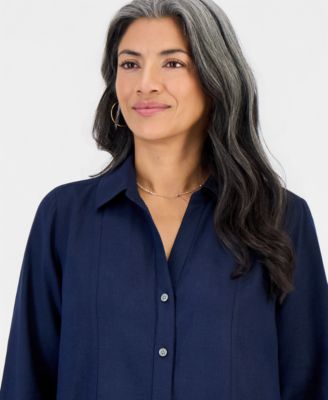 Women's Linen Blend Peplum Shirtdress