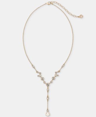 Crystal & Imitation Pearl Station Lariat Necklace, 16" + 3" extender