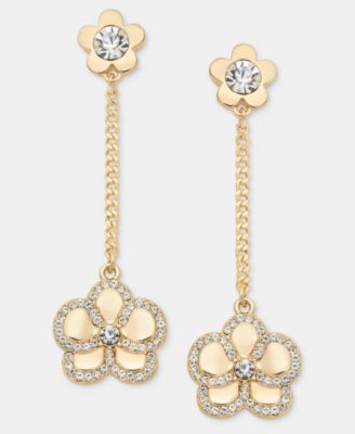 Gold-Tone Pav&eacute; Orchid Linear Earrings