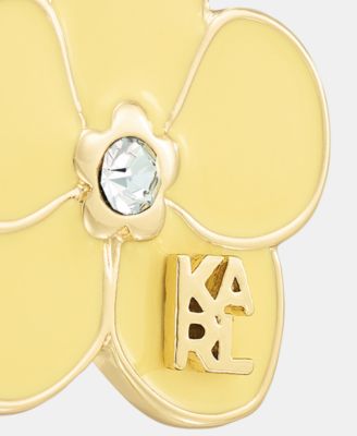 Gold-Tone Enamel Flower Logo Drop Earrings