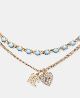 Metal-Tone Two-Row White Karl Pendant Necklace