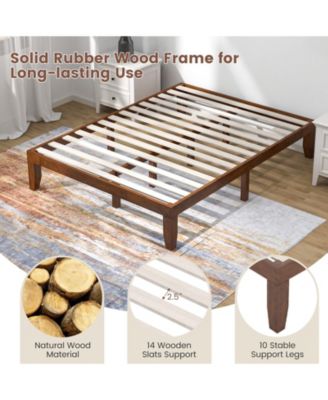 14 Inch Rubber Wood Platform Bed Frame with Wood Slat Support