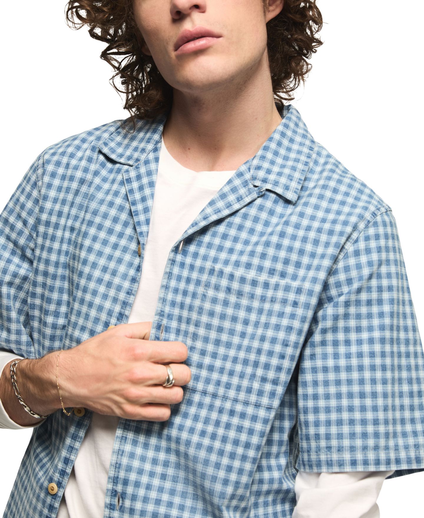 Мужская рубашка Lucky Brand Boxy Gingham Camp Collar, цвет: Индиго — фото 4