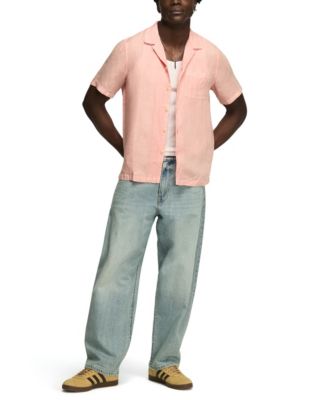 Men's Short-Sleeve Linen Camp-Collar Shirt