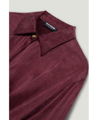 Women's Belted Draped Shirt-Collar Maxi Dress