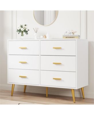 Modern 6-Drawer Dresser with Metal Handles, Wooden Storage Chest