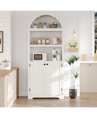 72" Modern Arched Cabinet with Handles – 5-Tier Wooden Pantry Cabinet with Double Doors & Adjustable Shelves
