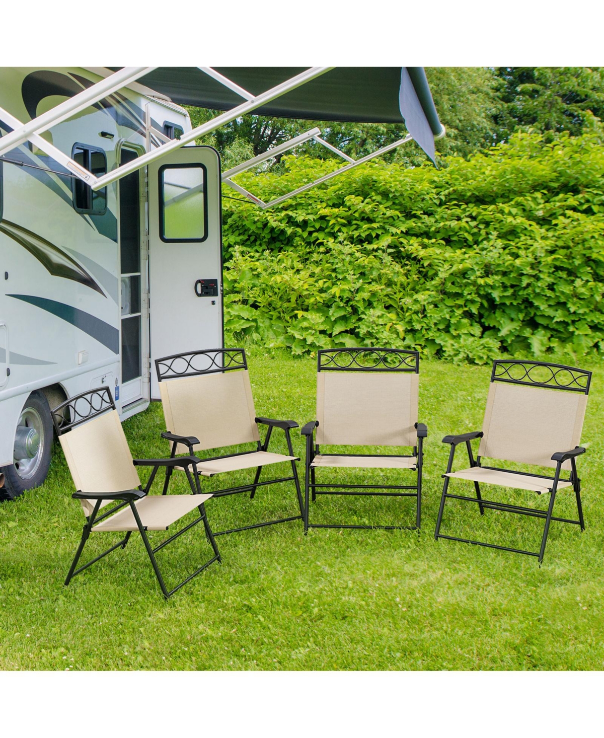 Gymax 4 Pack Patio Folding Chairs w/ Backrests & Armrests Metal Frame Outdoor