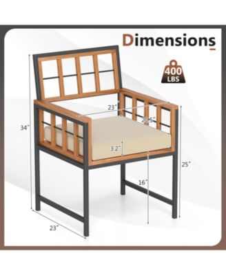 Acacia Wood Patio Chairs Set of 6 w/Cushions & Metal Frame 400 lbs Capacity