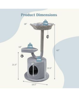 42" Cat Tower with Curved Metal Frame, Sturdy Indoor Activity Tree for Large & Small Cats