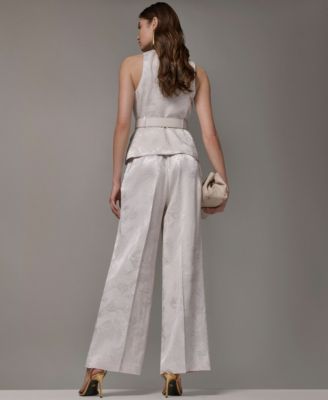 Women's Crossover Belted Sleeveless Top and Novelty Wide-Leg Pants