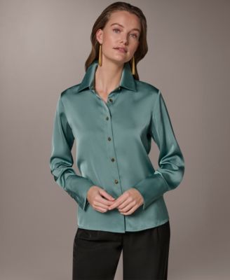 Donna Karan New York - Women's Exposed Buttons Collared Blouse