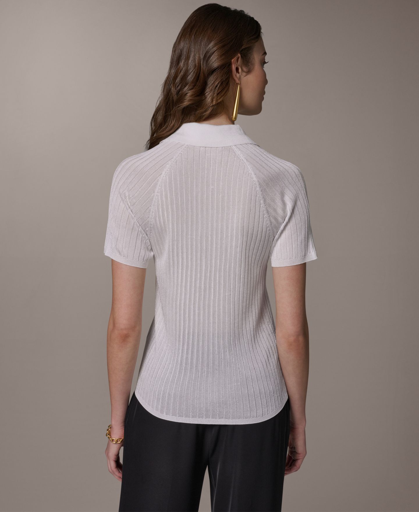 Женский свитер Donna Karan New York Short-Sleeve Polo, цвет: Кремовый — фото 2