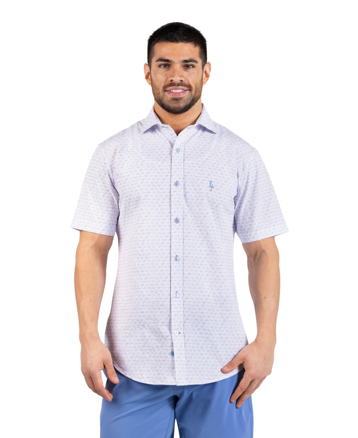 TailorByrd Men's Geo Floral Printed Seersucker Short Sleeve Shirt - White