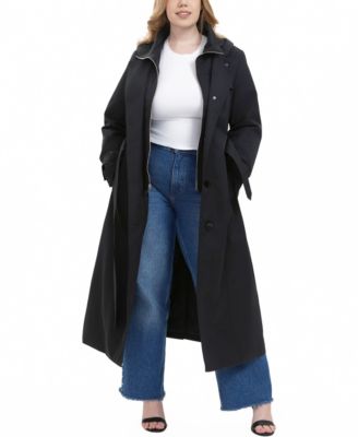 Plus Size Hooded Water-Resistant Trench Coat