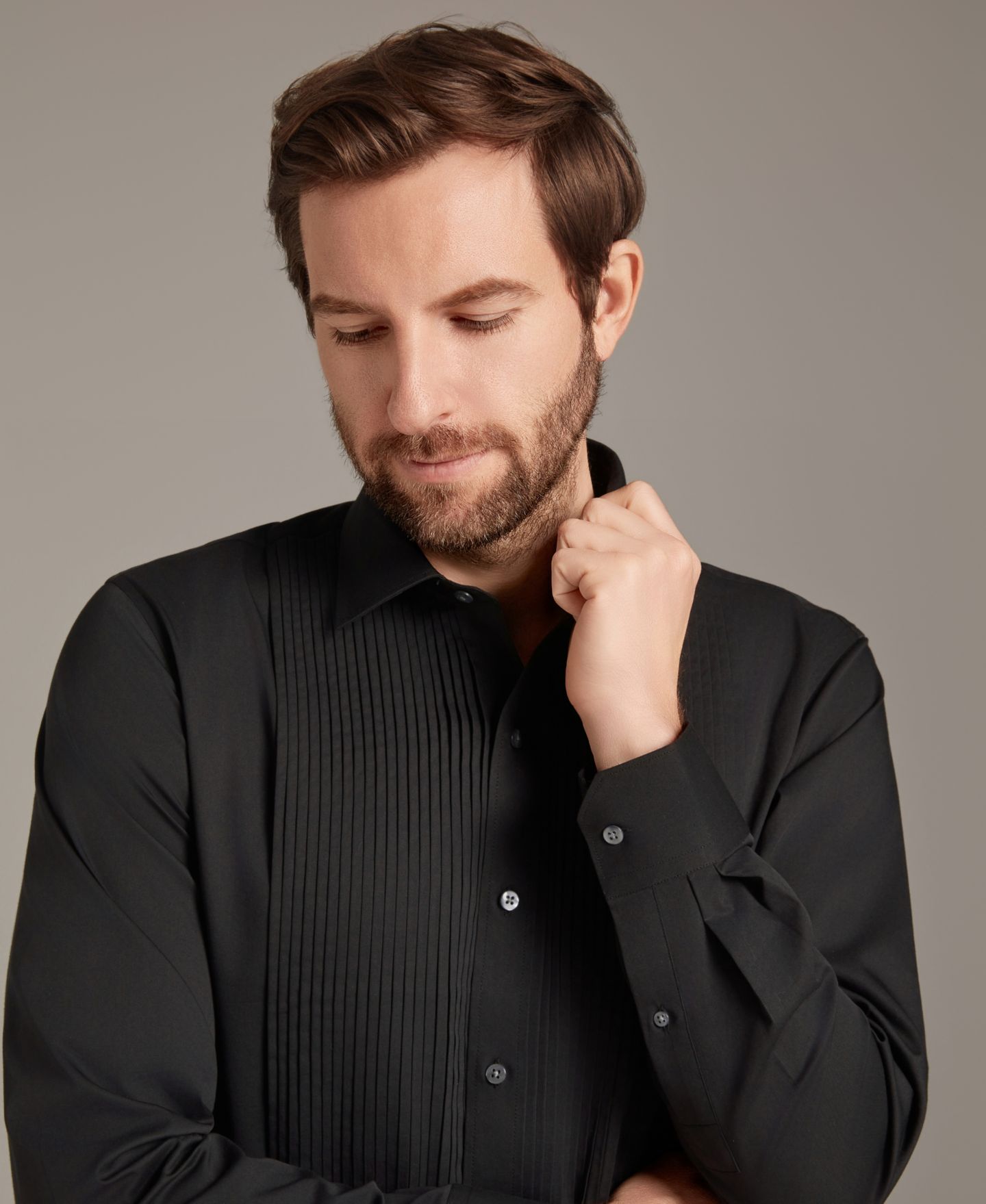 Мужская рубашка Alfani Slim Fit Pleated Tuxedo, цвет: Чёрный — фото 4