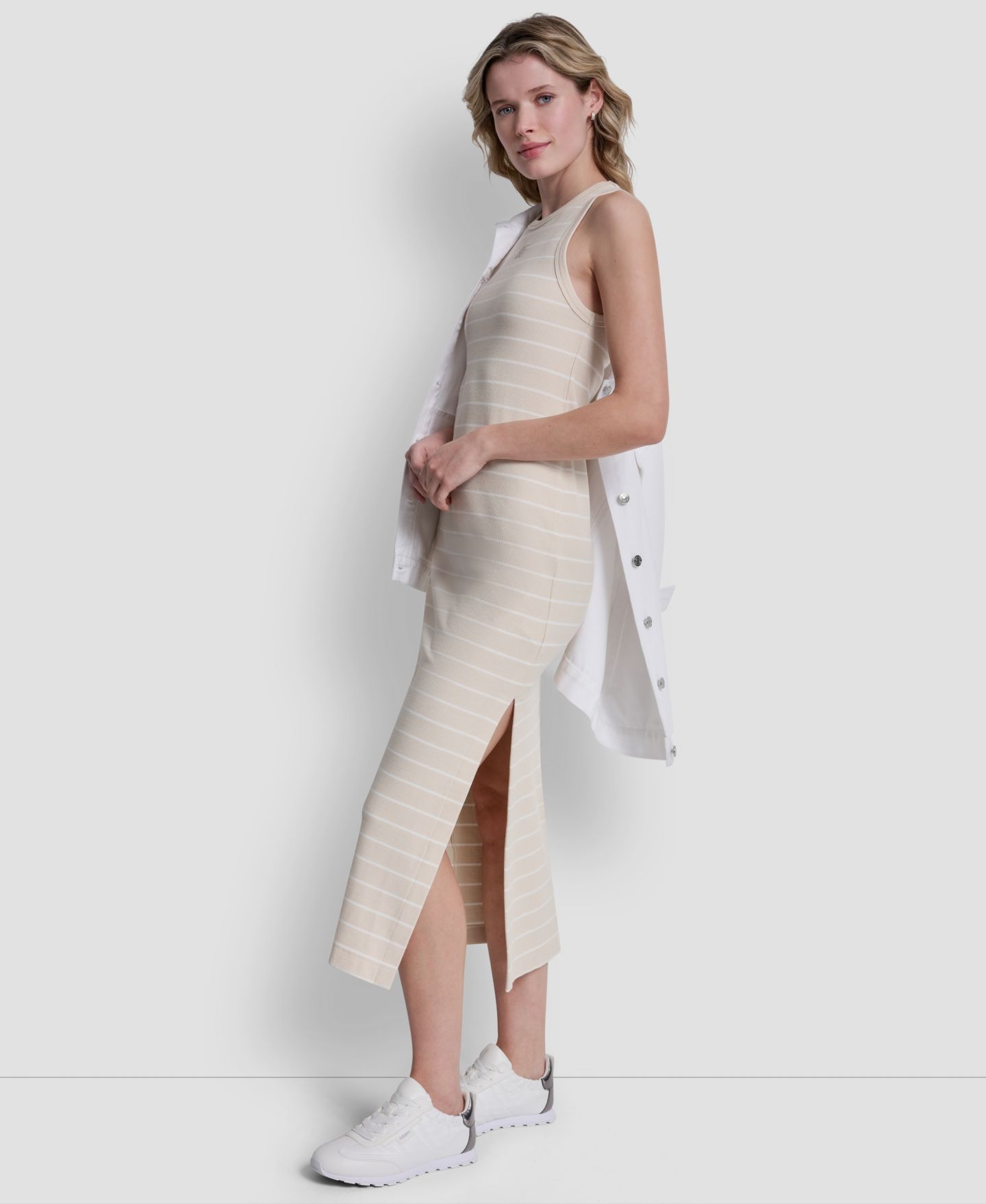 Женское платье DKNY Jeans Side-Slit Tank Midi, цвет: Слоновая кость — фото 3