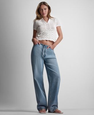 Women's Short-Sleeve V-Neck Polo Cropped Sweater