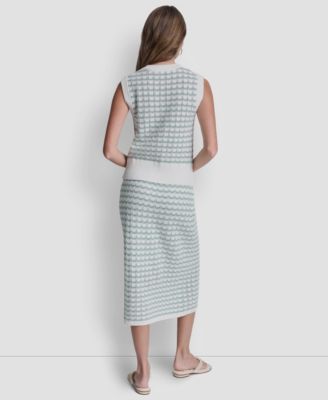 Women's Sleeveless Button-Front Shell & Pointelle Stitch Crew Neck Sweater