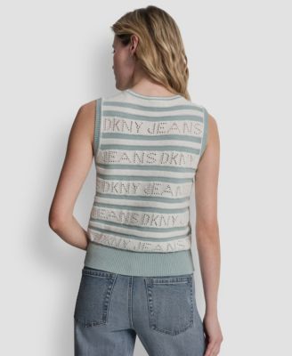 Women's Sleeveless Logo Pointelle Striped Sweater