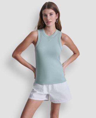 Women's Crewneck Tank Top With Dome Studs