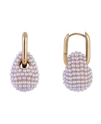 Launry by Shelli Segal Gold Tone Huggie Hoop Earrings with Pave Pearl Drop