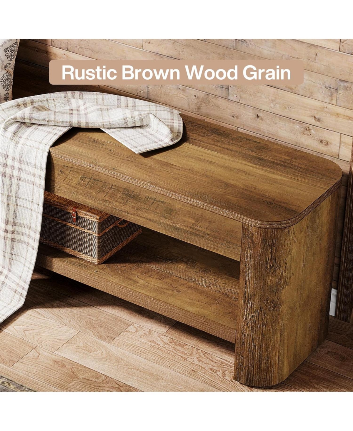 Tribesigns Farmhouse Entryway Bench, 53.5" Wood End of Bed Bench with Shoe Storage, 2-Tier Narrow Indoor Bench